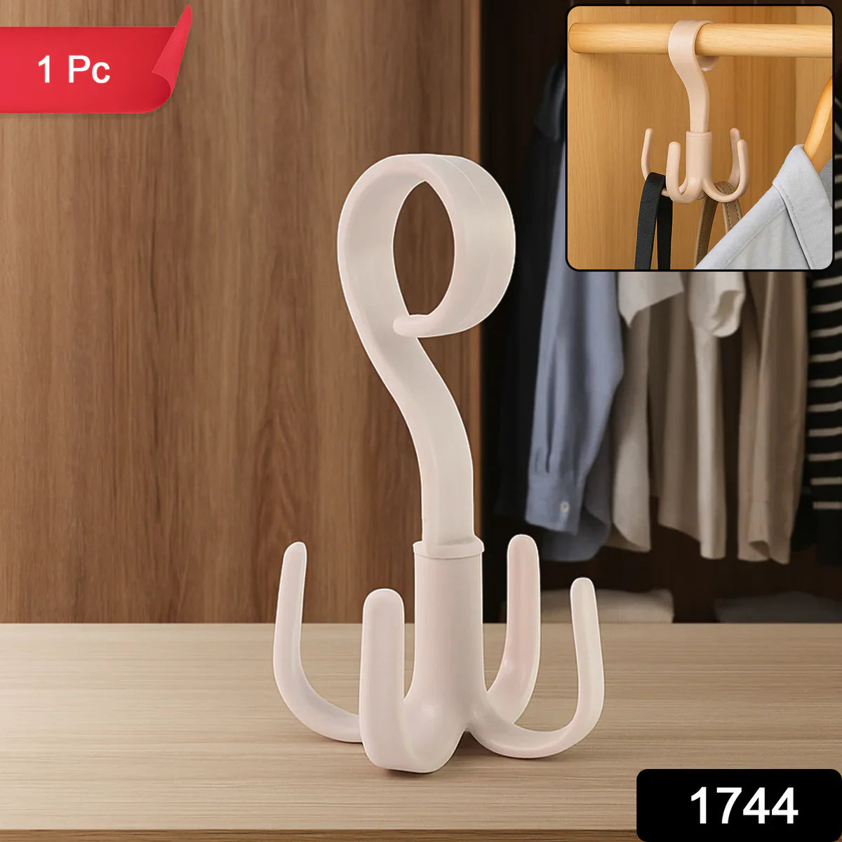 Spin Hook Pro 360° Rotating Multi-Purpose Wall Hooks (Set of 4)