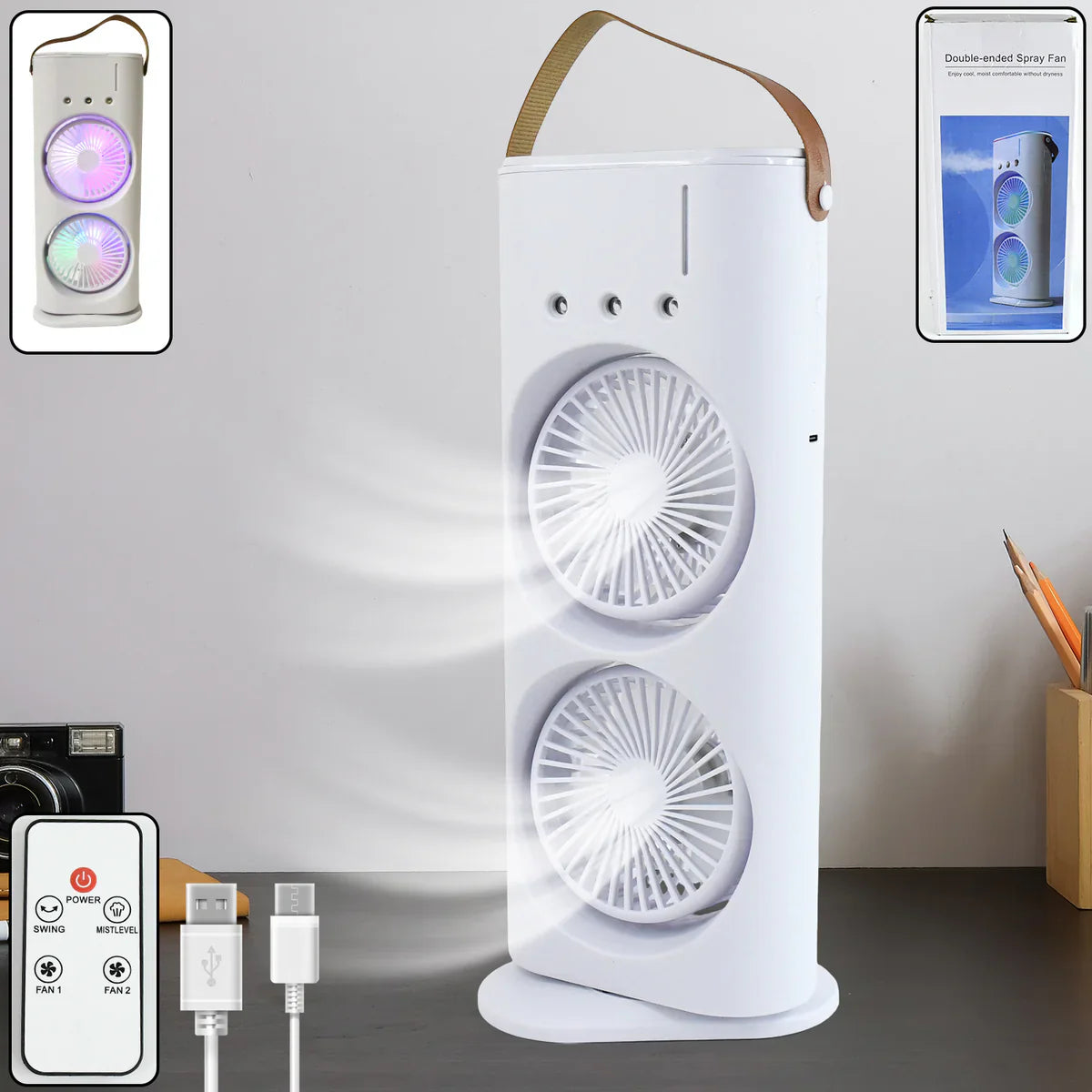 Dual Breeze Pro Double-Head Desktop Air Cooler with Remote