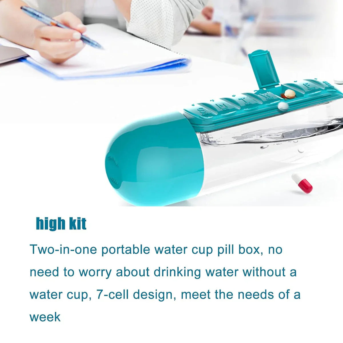 Hydra Care Pro 600ml Travel Water Bottle with Pill Organizer