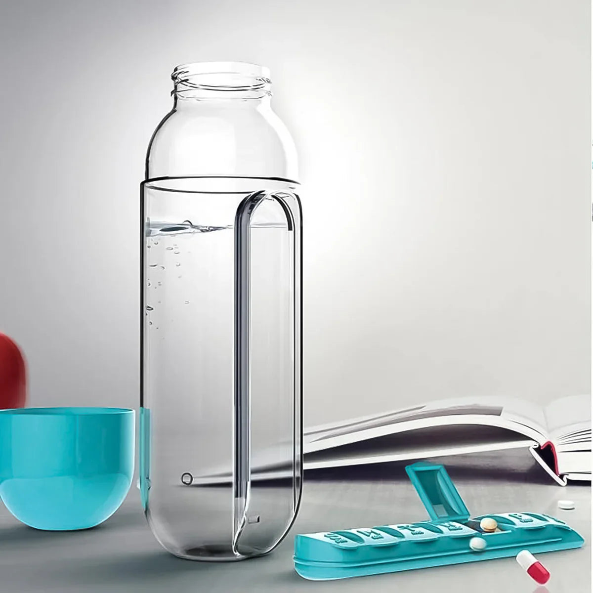 Hydra Care Pro 600ml Travel Water Bottle with Pill Organizer