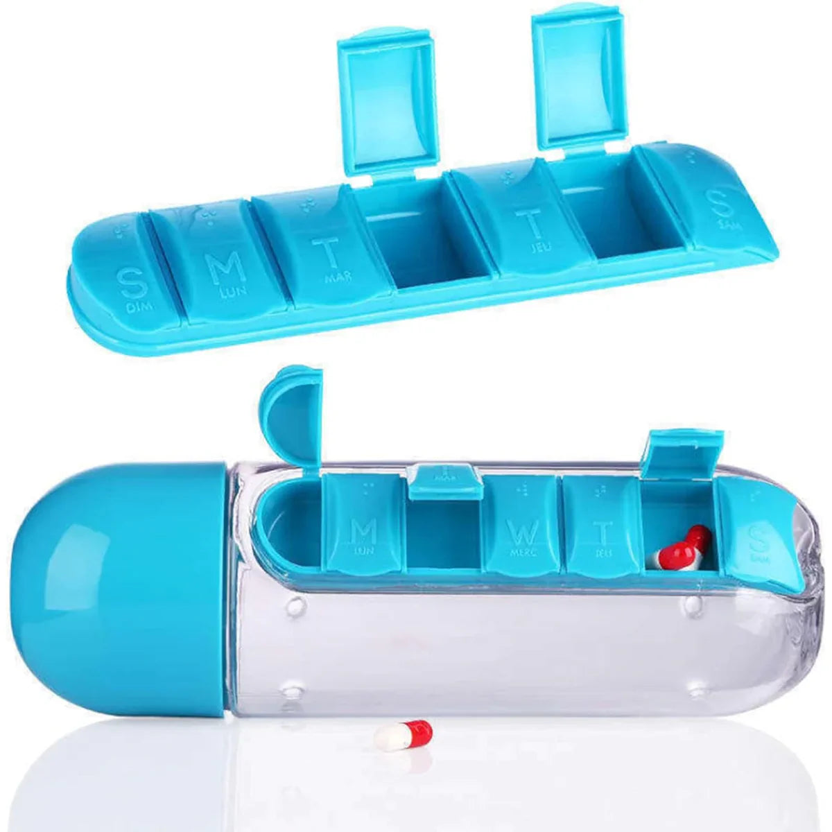 Hydra Care Pro 600ml Travel Water Bottle with Pill Organizer