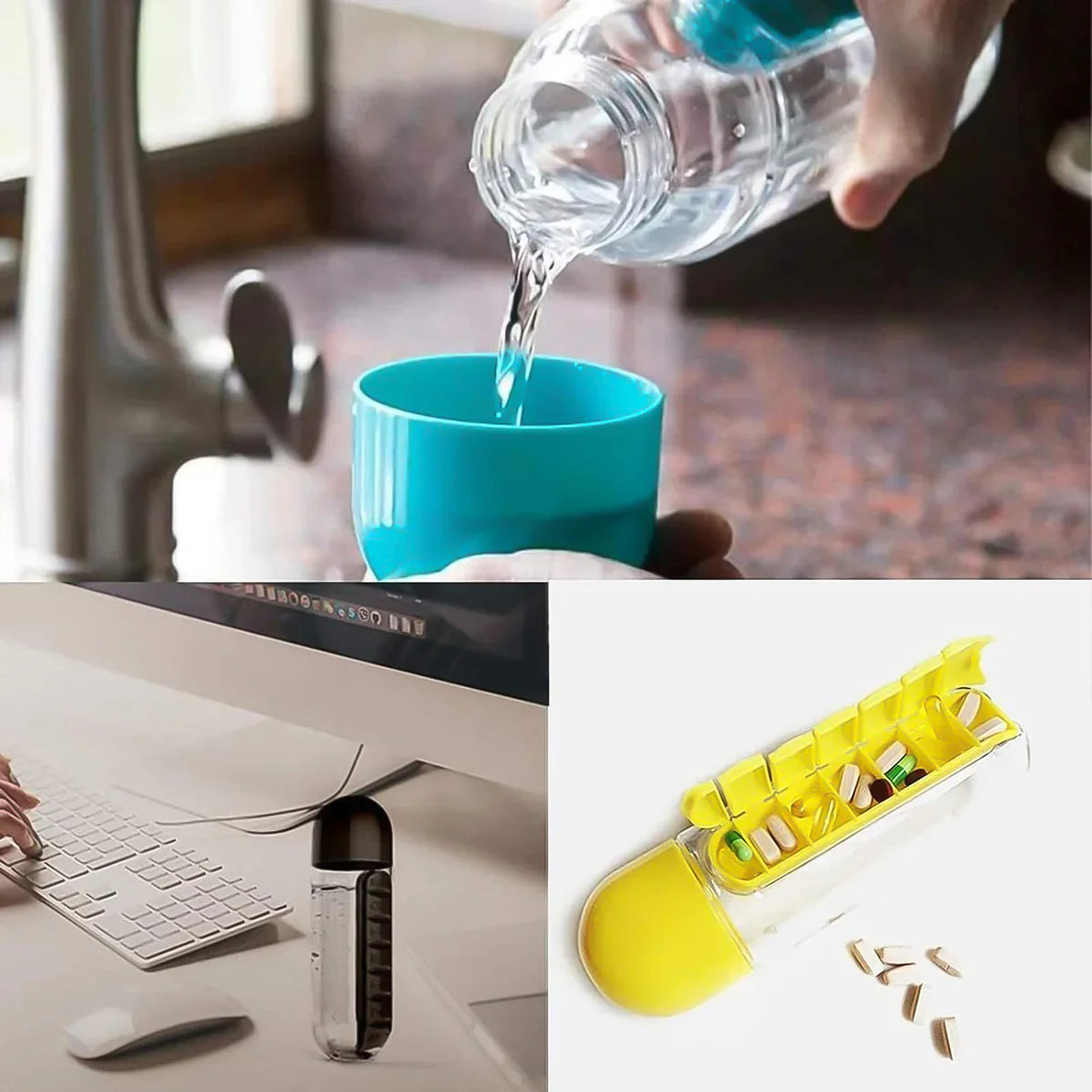 Hydra Care Pro 600ml Travel Water Bottle with Pill Organizer