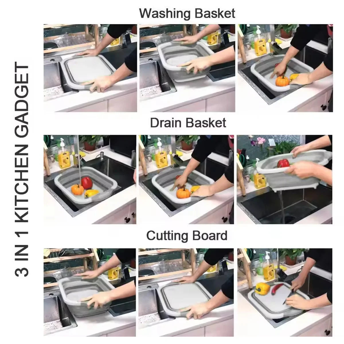 Fold Prep Pro Collapsible Cutting Board with Wash Basket